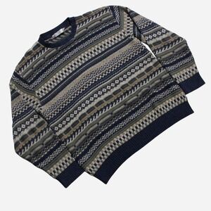 Men Y2K Vintage 90s Marks&Spencer 3D Knit Coogie Style Oversized Grandpa Sweater